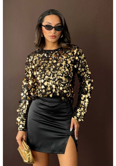 Verymoda Pullu Bluz F1850 Gold