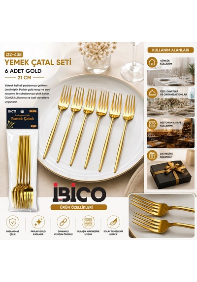 İbico İ22-438 Yemek Çatal Seti 21cm 6 Adet Gold - 10'li Paket Diğer