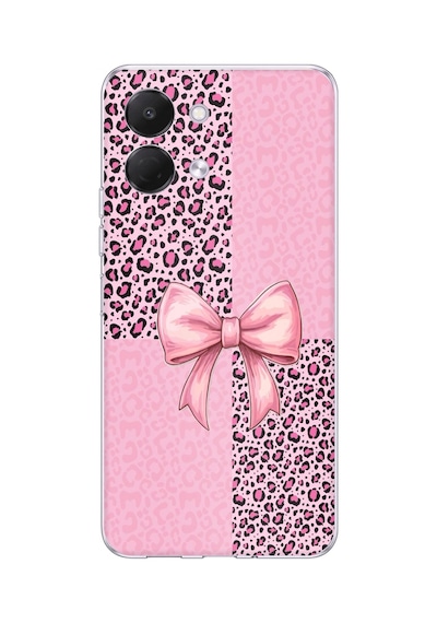 Tecno Spark Go 3 Uyumlu Pembe Leopar Desenli Ve Kurdele Baskılı Silikon Kılıf