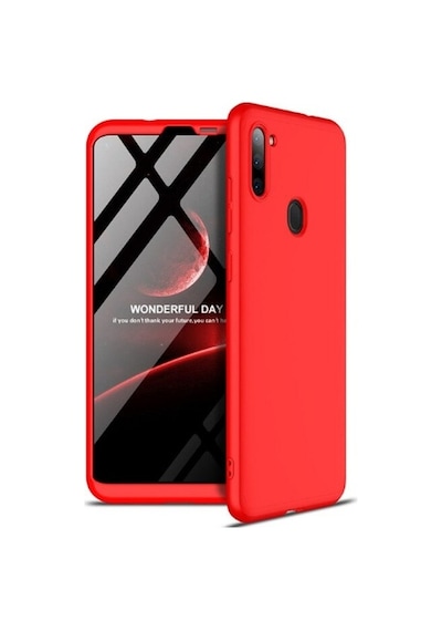 Kilifone - Galaxy A11 Uyumlu Kılıf Parmak İzi Tutmayan Alt Üst Geçmeli 3 Parça Ays Kapak - Kırmızı - T14156