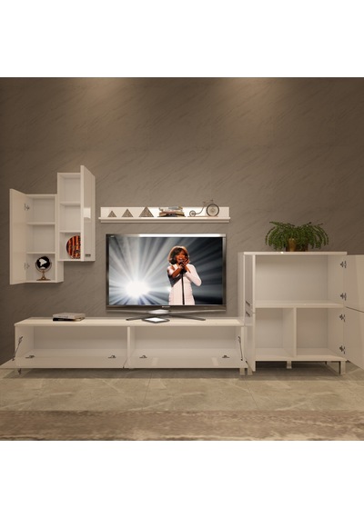 Decoraktiv Eko 6 Slm Std Krom Ayaklı Tv Ünitesi Tv Sehpası Beyaz