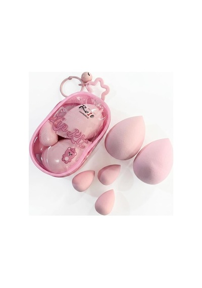 Tr Rose Cosmetics 5'li Pembe Makyaj Süngeri Seti - Özel Fermuarlı Yıldız Anahtarlıklı Çanta Dahil - Fondöten, K