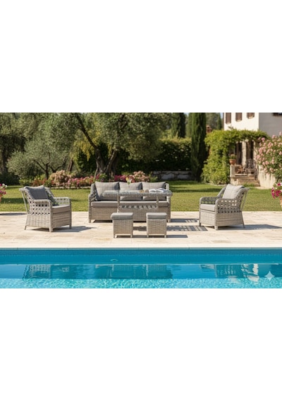 Lüks Rattan Görünümlü 7 Kişilik Bahçe Oturma Takımı Ve 2 Kişilik Salıncak Seti - Gri Minderli Teras Balkon Mobilyası Gri Lüks Rattan Görünümlü 7 Kişilik Bahçe Oturma Takımı Ve 2 Kişilik Salıncak Seti - Gri Minderli Teras Balkon Mobilyası Gri