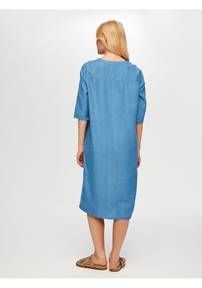 Faik Sönmez Soyut Aplike Detaylı V Yaka Tenselli Jean Elbise S25jel001 Us25jel00127 Indigo