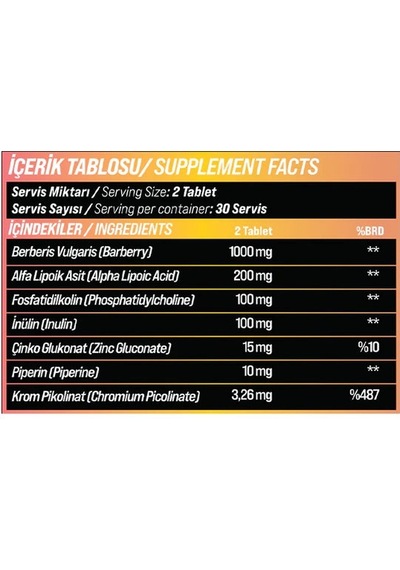 Grımsupps Berberıne Forte Berberıs Vulgarıs Alpha Lıpoc Acıd & Zınc & Inulın Phosphatıdylcholıne 60