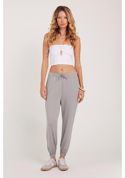 Tudors Kadın Relax Fit Rahat Kesim Modal Kumaş Beli Bağlamalı Lastikli Jogger Gri Eşofman Altı-39587