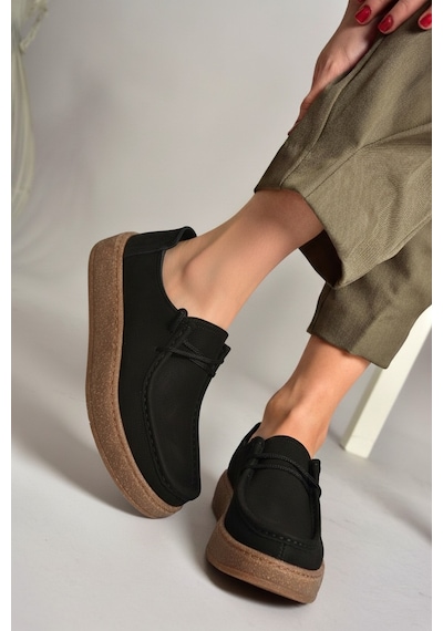 Fox Shoes V944092701 Siyah Hakiki Deri Nubuk Günlük Ayakkabı Siyah