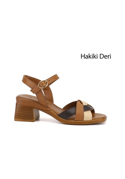 Gönderi(R) Gönderi R Kadın Taba Antik Örgü Bantlı Kalın Topuklu Hakiki Deri Sandalet Dyza70945407