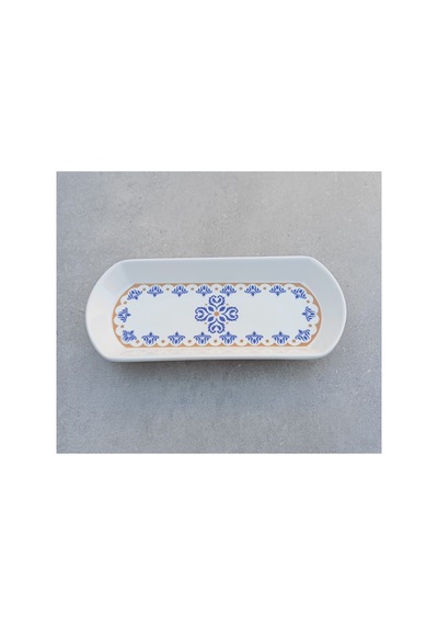 Ottoman 3 Adet Seramik Küçük Boy Oval Kayık Kahvaltı Sunum Tabağı - 9x20cm Mavi