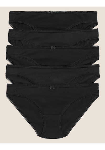 Marks & Spencer 5'li Cotton Lycra Bikini Külot Seti Siyah