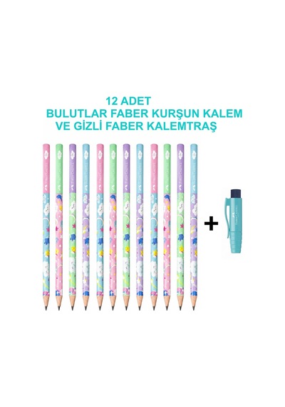 Bulutlar Kurşun Kalem 2b 12'li Set Ve Gizli Kalemtraş Çok Renkli