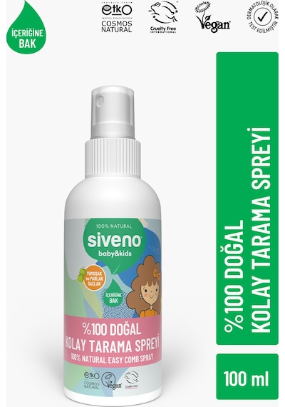 Siveno %100 Doğal Kolay Tarama Spreyi Çocuklar İçin Nemlendirici Hindistan Cevizi Yağlı 100 ml