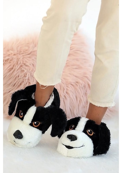Unisex Çocuk Hayvanlı Köpekli Panduf Ev Botu Siyah