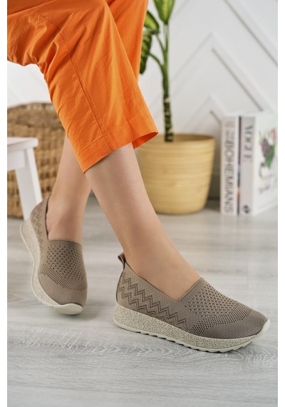 Nesilshoes Nesil Shoes Aky 055 Vizon Triko Yazlık Kadın Ayakkabı