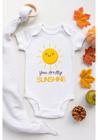 Tuğbababy Baby You Are My Sunshine Desenli Organik Çıtçıtlı Body Kız Erkek Beyaz