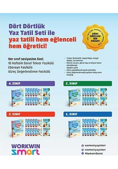 4. Sınıf 4x4'lük Tatil Tekrar Seti 12 Fasikül + Bilişsel Etkinlikler-2025