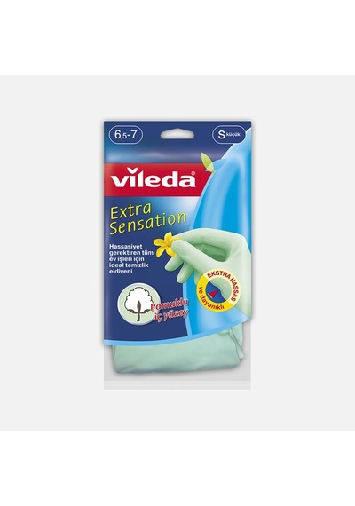 Vileda Extra Sensation Pamuklu Tek Small Temizlik Eldiveni Su Yeşili