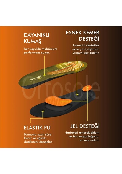 Ortosole Ark Ve Jel Destekli ,zorlu Arazi Ve Tırmanışlar İçin Ortopedik Erkek Tabanlık 202-mm Standart