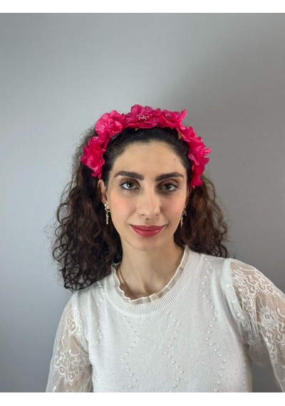Kabartma Çiçekli Kadın Taç Saç Aksesuarı Pembe