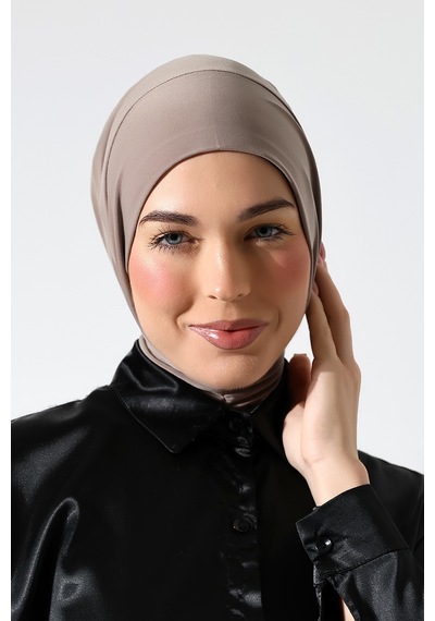 Kadın Çıtçıtlı Bağlamalı Tesettür Hazır Pratik Şal Vizon