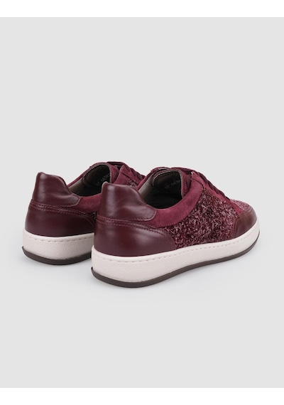 %100 Hakiki Deri Bordo Bağcıklı Kadın Sneaker Bordo