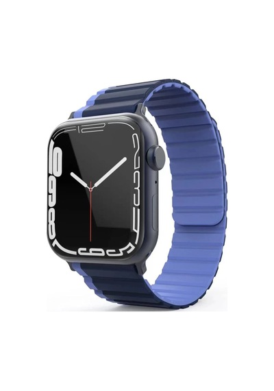 Movenchy - 440 -  Apple Watch Uyumlu 42mm Mo-wb1 Çift Renk Mıknatıslı Silikon Kordon - Ece-umay - - Lacivert-mavi