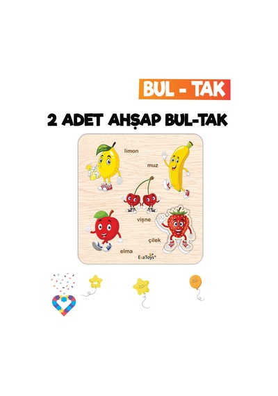 Eğitici 2 Adet Bul-tak Oyuncak Hayvanlar Ve Meyveler