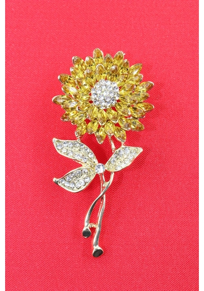Ayçiçeği Broş. Taşlı Tasarım Ay Çiçekli Broş. Yaka Iğnesi Broş. Kadın Broş. Broş Gold