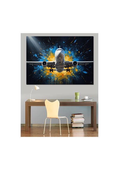 Hızla Gelen Modern Yolcu Uçağı Yağlı Boya Dokulu Kanvas Tablo Canvas Tablosu