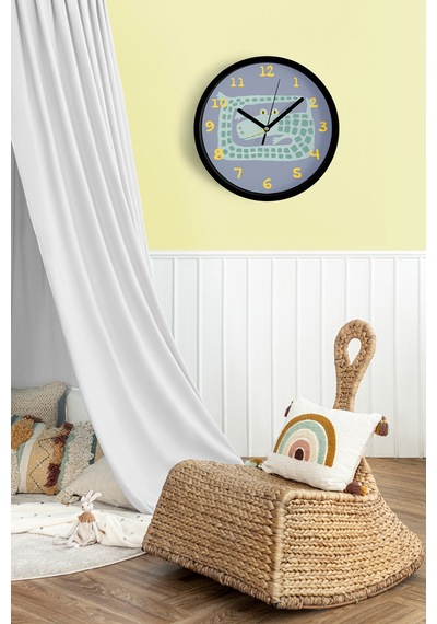 Sevimli Timsah Çocuk Odası Duvar Saati - 30cm - Önü Camlı Siyah Kasa - Sessiz Mekanizma-jh1058 Siyah