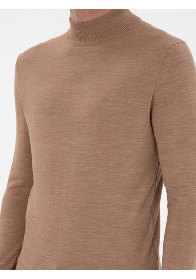 Cacharel Camel Slim Fit Yün Karışımlı Yarım Balıkçı Yaka Basic Triko Kazak Kahverengi