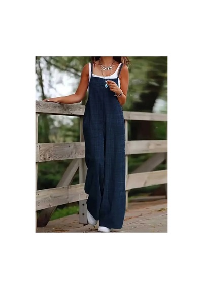 Meridefashion Askılı Yandan Fermuarlı Geniş Paça Tulum Kırmızı - 2xl/3xl Çok Renkli