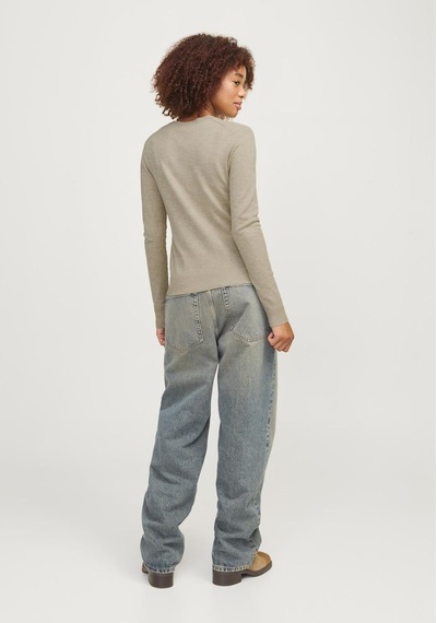 Jack & Jones Kadin Bisiklet Yaka Uzun Kollu Kazak - Cara 12255368 Feather Gray Kırmızı