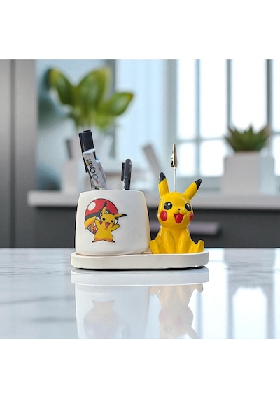 Dekoratif Sevimli Pikachu Baskılı Kalemlik Ve Pikachu Notluk Seti Renkli