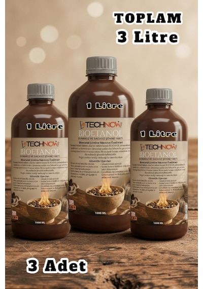 Technow 3000ml Kokusuz Ve Dumansız Yüksek Kaliteli Bioethanol Şömine Yakıtı 3 Litre