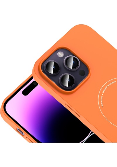 Maks Technology iPhone Uyumlu 14 Pro Max Kılıf M-safe Şarj Özellikli Kamera Korumalı Mkst Elio Sert Pc Kapak - Turuncu