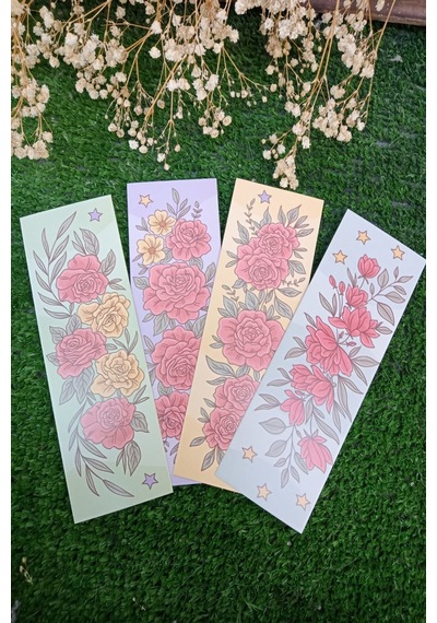 12'li Soft Çiçek Serisi Kitap Ayracı - Kalın Kuşe - 4,5x15cm -