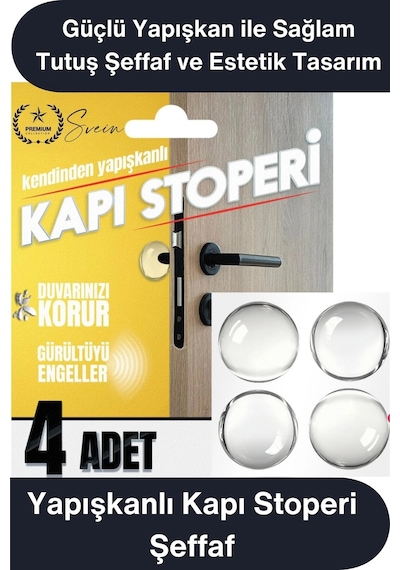 Kapıstoperi Yapışkanlı Kapı Stoperi Şeffaf 4 Adet Kapı Kolu Çarpma Engelleyici Duvar Koruyucu Silik