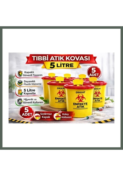 Bezos Atık Kovası 5 Litre 5 Adet Kapaklı Atık Kutusu Enfekte Atık Kovası Bzstk