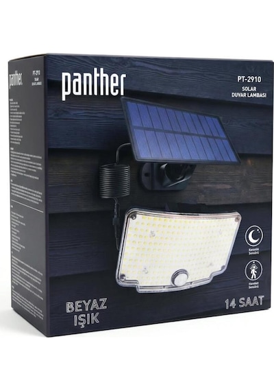 Panther Pt-2910 Işık Ve Hareket Sensörlü Solar Duvar Lambası - Beyaz Işık Dış Mekan Güneş Enerjili Bahçe Aydınlatması