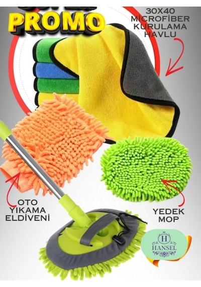 Araba Yıkama Fırçası Oto Yıkama Seti Mop Mikrofiber Bezli Telesko