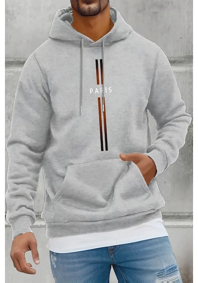Uyguntarz Paris Baskılı Pamuklu Oversize Sweatshirt Gri