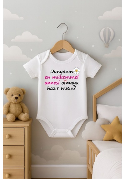 En Mükemmel Anne Yazılı Kısa Kollu Bebek Body Zıbın