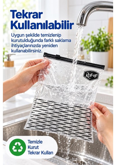 Roll-up Fermuarlı Şeffaf Buzdolabı Saklama Poşeti Torbası - 3 Lt. - 24x31 Cm. - 8 Adetlik 3 Paket 06883411