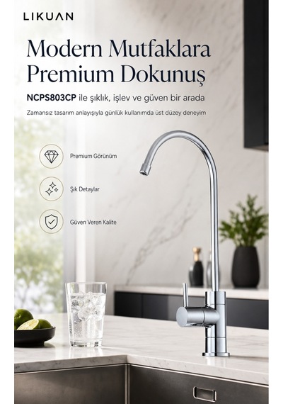 Premium Su Arıtma Musluğu Krom Tek Kollu Nsf Sertifikalı Ncps803cp Gümüş