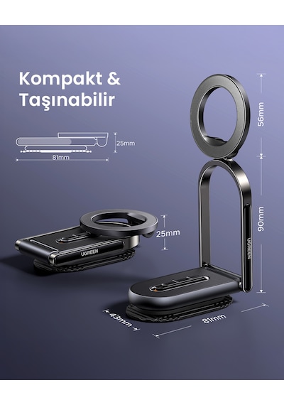 Ugreen Magsafe Uyumlu 360 Döner Manyetik Araç İçi Telefon Tutucu, Havalandırma Montajlı, 65186