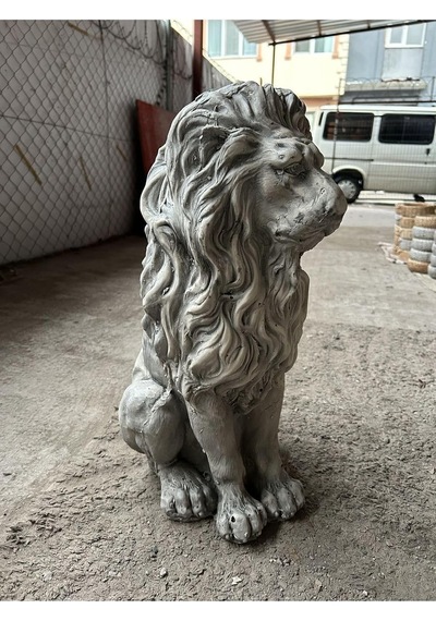 Dekoratif 53cm Eskitme Gri Aslan Ve Sütun Set Ev Balkon Bahçe Dekorasyon Bohem Biblo Heykel