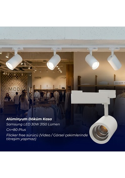 Arge Led Samsung Çipli 40w Beyaz Kasa Monofaze Ray Spot 2700k