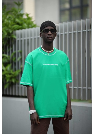 Oversize Bisiklet Yaka Baskılı Ve Zikzak Dikiş Detaylı Erkek Yazlık T-shirt 001