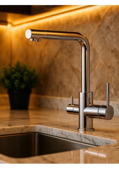 Eshomes Arıtma Çıkışlı 3 Yollu Musluk Mutfak Eviye Bataryası Krom